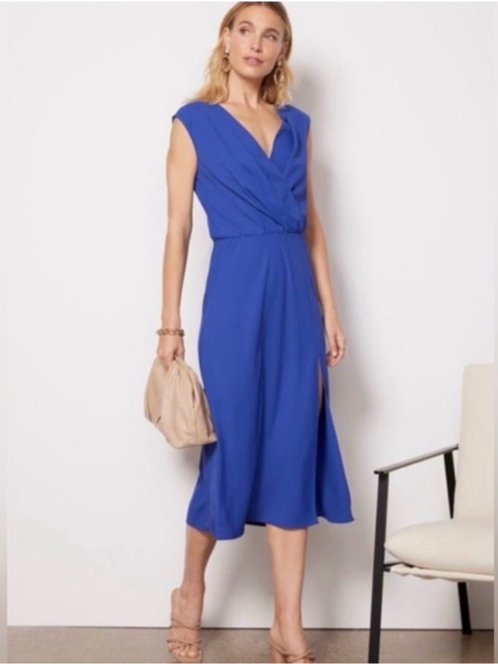 NWT Amanda Uprichard Matthews Sleeveless V-Neck Midi Dress in Admiral Blue - XS